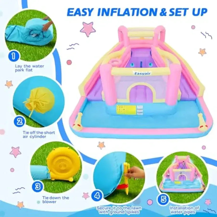 Inflatable Water Slide Bounce House for,12.1 FT x 10.3 FT Small Water Park Bouncy Castle, Double Slides, Jumper, Climbing Wall, from PriceLows™