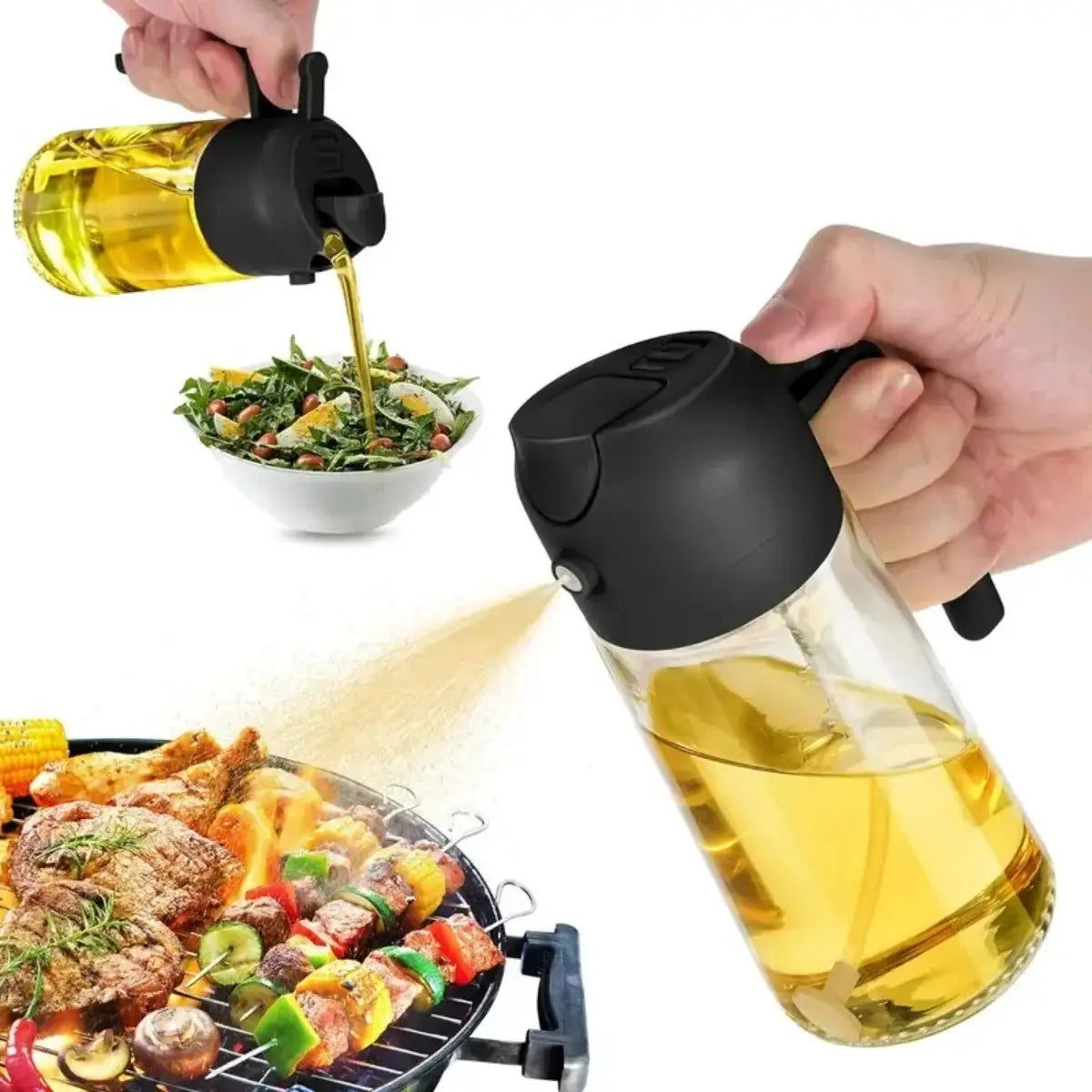 Oil Sprayer and Dispenser | 470ml | Glass Bottle | 2 In 1 Spray And Pour