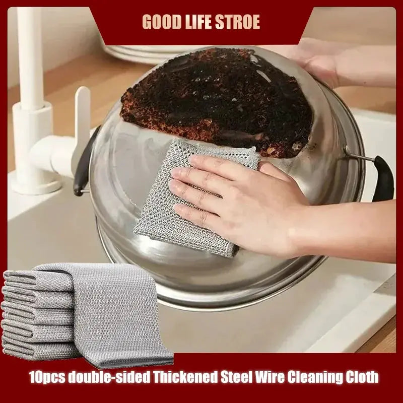 10pcs double-sided Thickened Steel Wire Cleaning Cloth Magic Dishcloth Non-Scratch Washing Pot Rags Kitchen Cloth Wire Ball Rag from PriceLows™