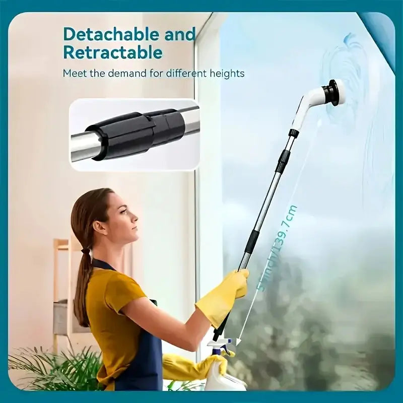 Electric Spin Scrubber | Cordless | 9 Brush Heads | Extendable Handle