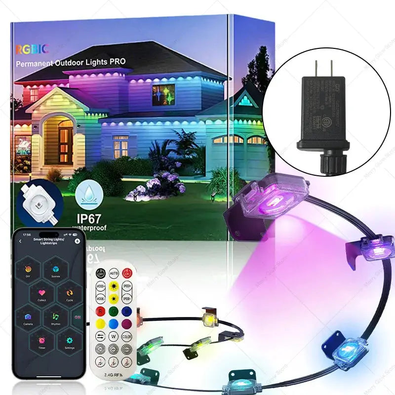 Permanent Outdoor String Lights 60M 120LEDs Smart RGBIC LED Lights IP67 Waterproof Full House Eaves Lights Halloween Decor Alexa from PriceLows™