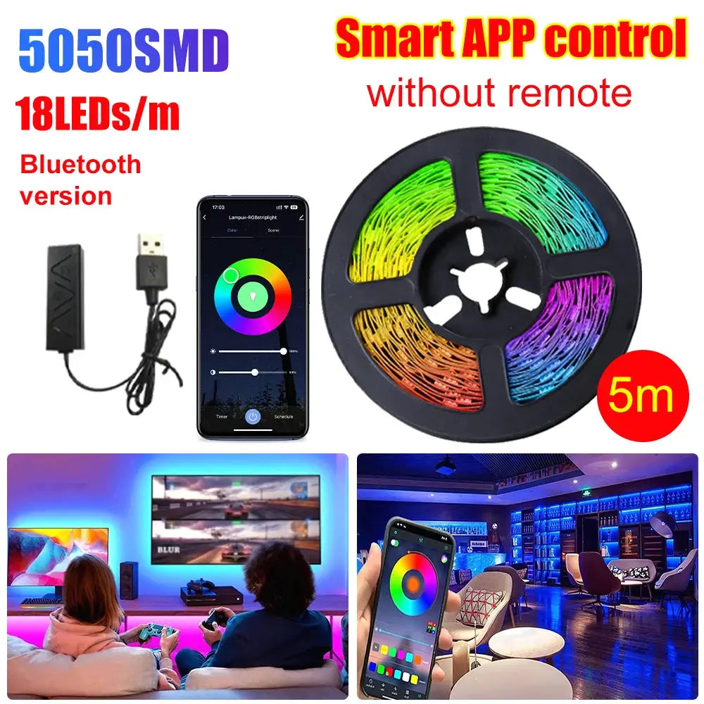 RGB USB 5V LED Strip Lights Tape Flexible Diode Lamp Color Changing App Control TV Backlight LED Lights Room Decoration Lighting from PriceLows™