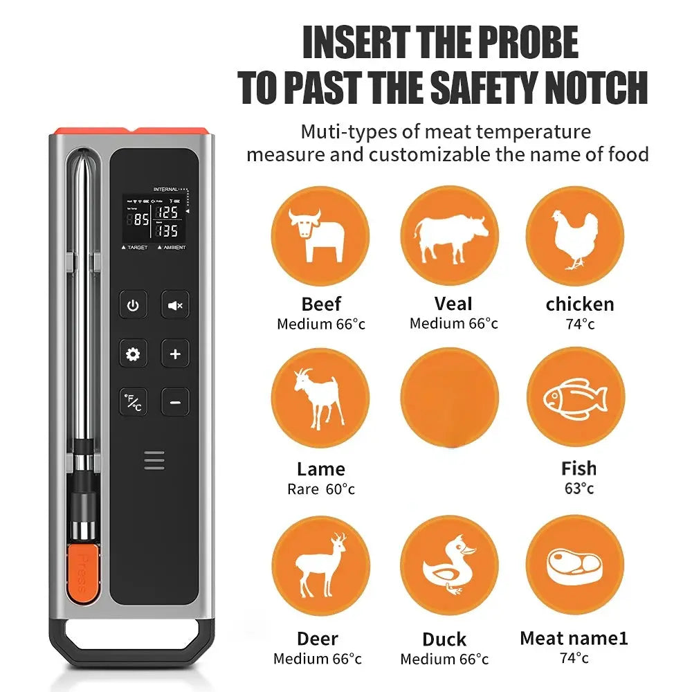 Smart Bluetooth wireless digital meat thermometer, barbecue grill, range hood, air fryer - kitchen cooking food, beef barbecue t from PriceLows™