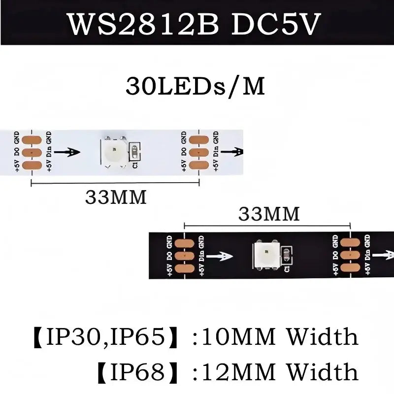 5V Independent Control WS2812B IC Led Lights RGB Led Strip Light IP65 IP68 Waterproof Smart Pixels Magic Light Black White PCB from PriceLows™
