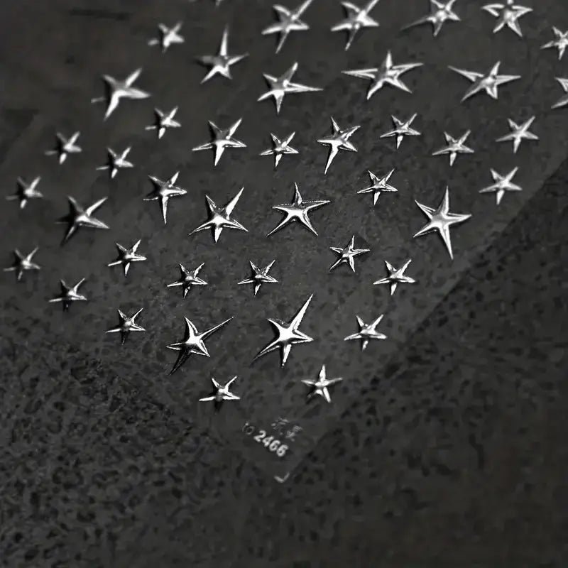 3D Bronzing Laser Silver Irregular Star Nail Decals Metallic Effect Silver Pentagram Nail Decals Adhesive Nail Art Star Stickers from PriceLows™