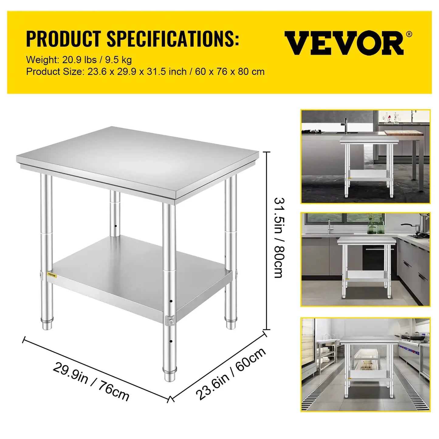 SucceBuy Kitchen Work Bench Commercial Catering Table Worktable with Undershelf Stainless Steel 330LBS 286LBS Restaurant Garage from PriceLows™