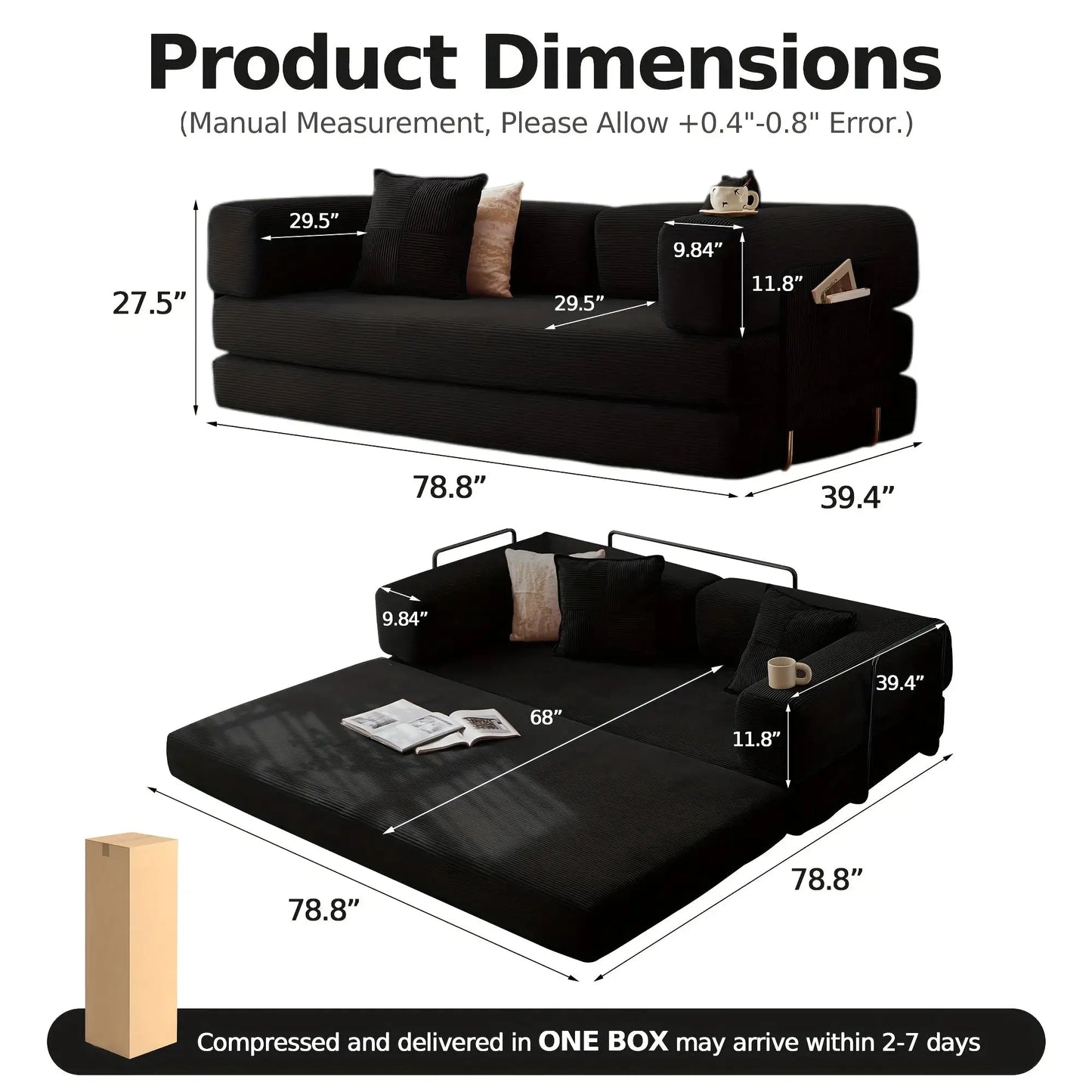 Four-in-One Convertible Sleeper Sofa Bed, Boneless Modular Sectional Couch, Compression Big Comfy Couches Set with Fluffy Memory from PriceLows™