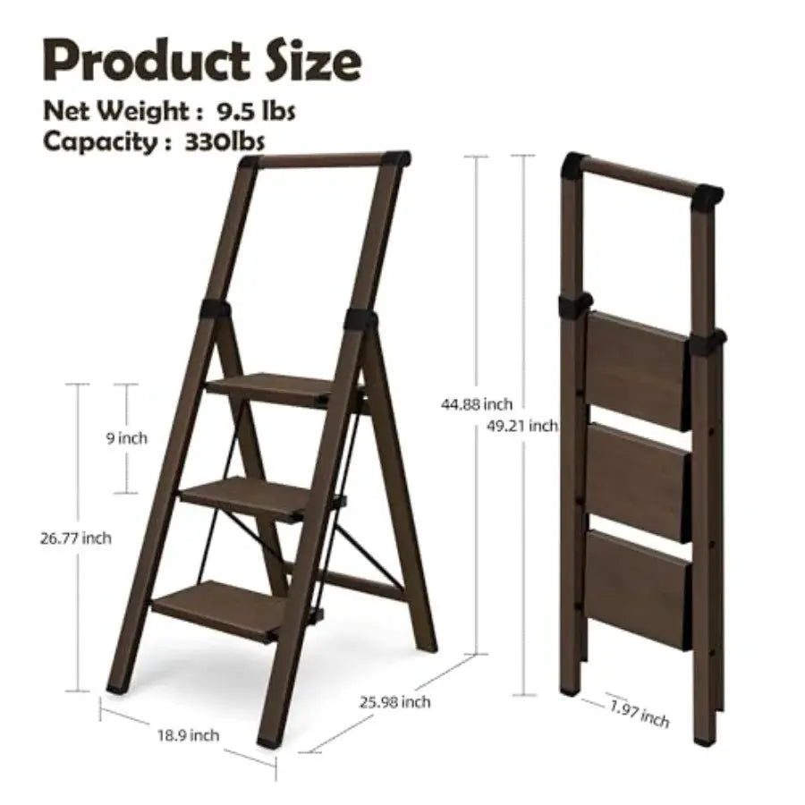 3 Step Foldable Aluminum Step Ladder with Handgrip Anti-Slip Pedal 330lbs Capacity Lightweight and Portable for Home Kitchen Of from PriceLows™