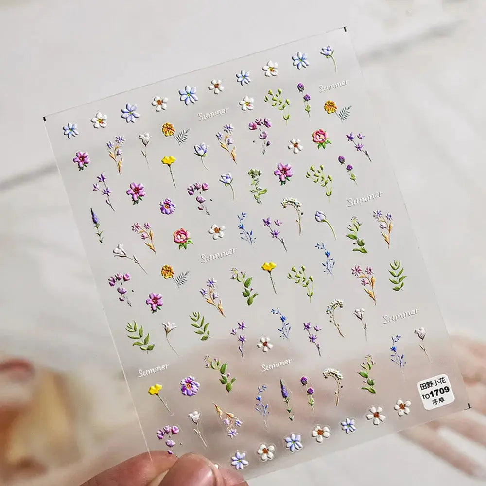 1pc Flower Nail Stickers Summer Floral Leaf Plant 5D Embossed Nail Slider Decals Self-Adhesive Nail Art Supplies Manicure Decor from PriceLows™