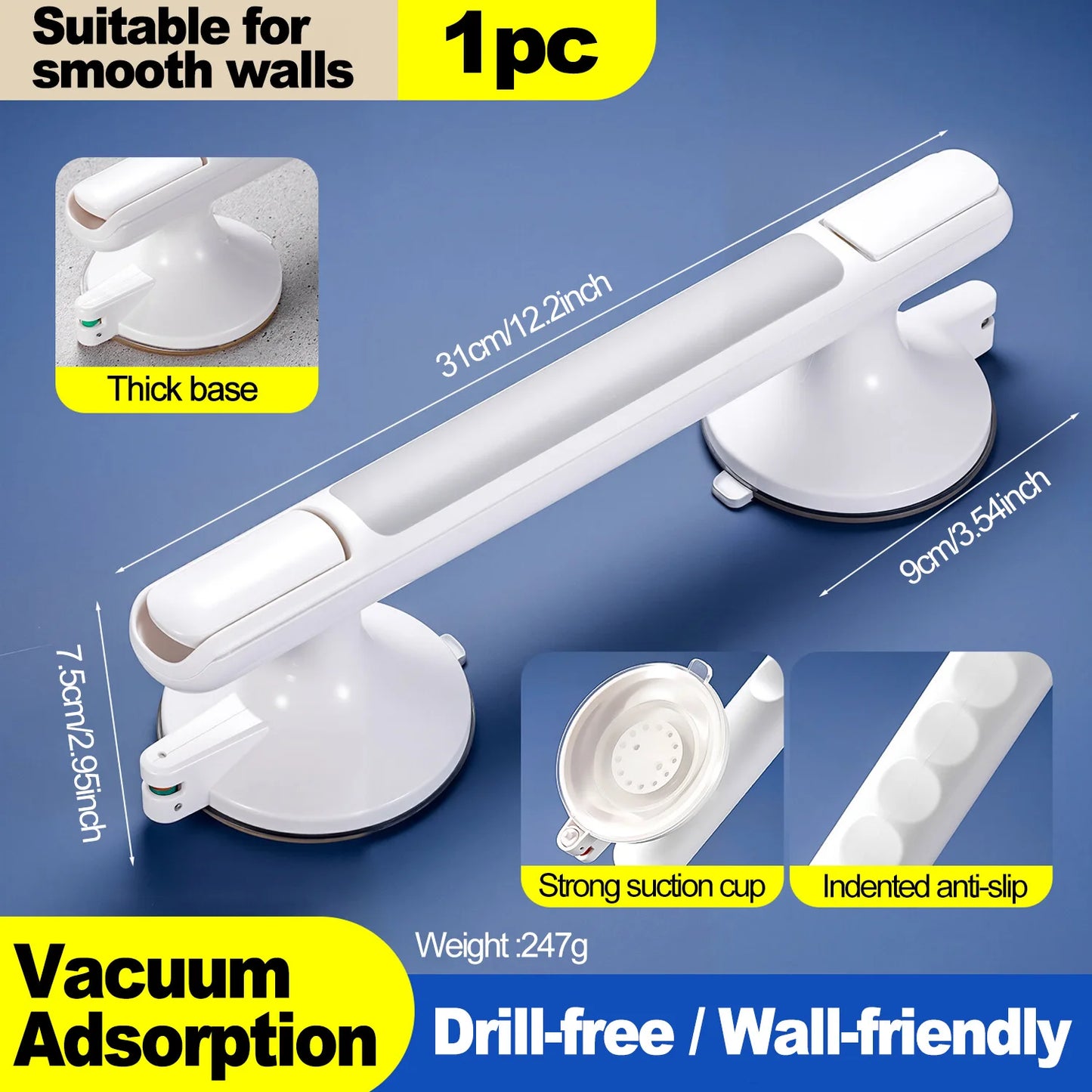 Shower Grab Bar | Suction Cups | Anti Slip | One Size