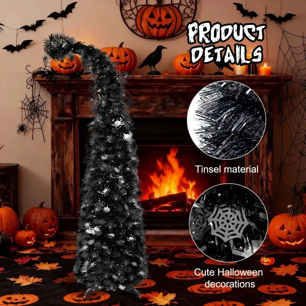 Artificial Black Christmas Tree | 59 Inch | Collapsible Design | With Stand