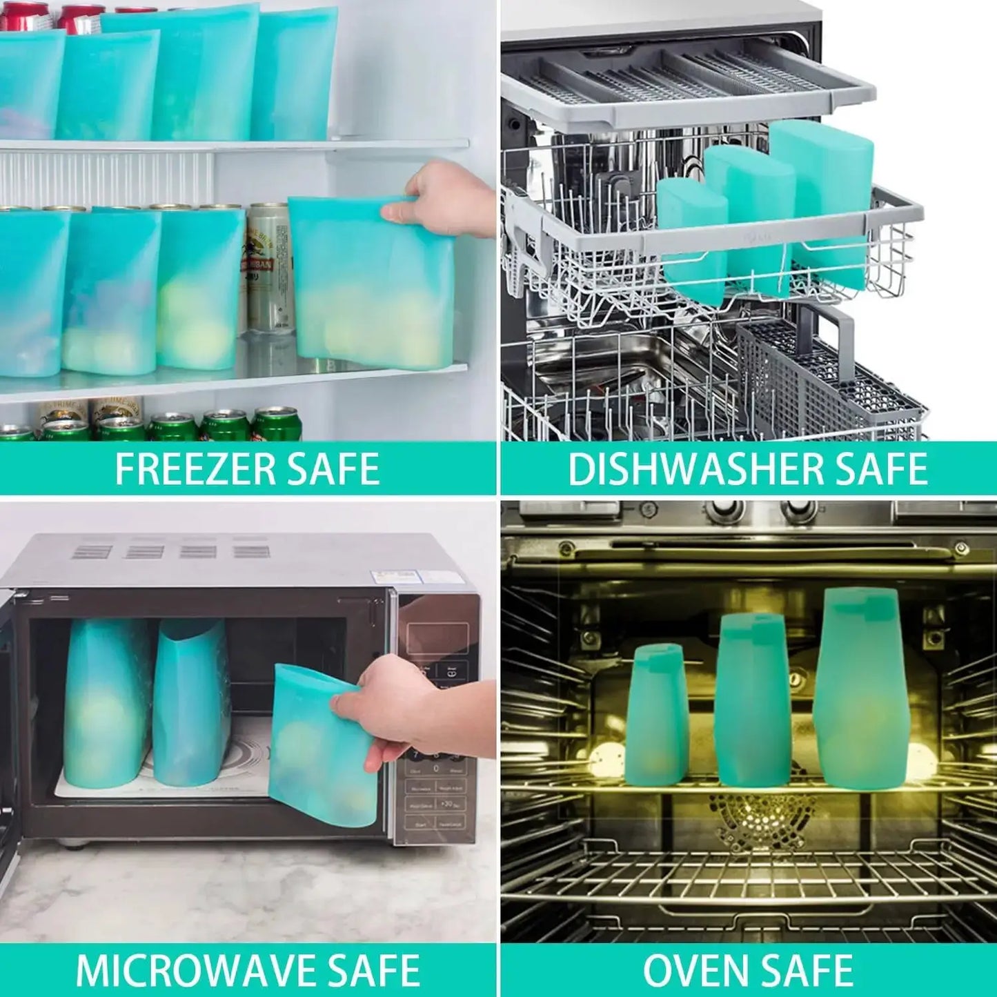 Reusable Silicone Bags | Stand Up Zip Lock | Freezer Safe | 4 Med 4 Sm 4 XS