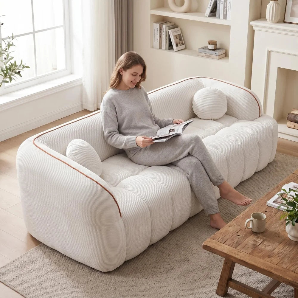 Sofa | Corduroy 98.4in | 3-Seater Vacuum Packed | Pillows Included