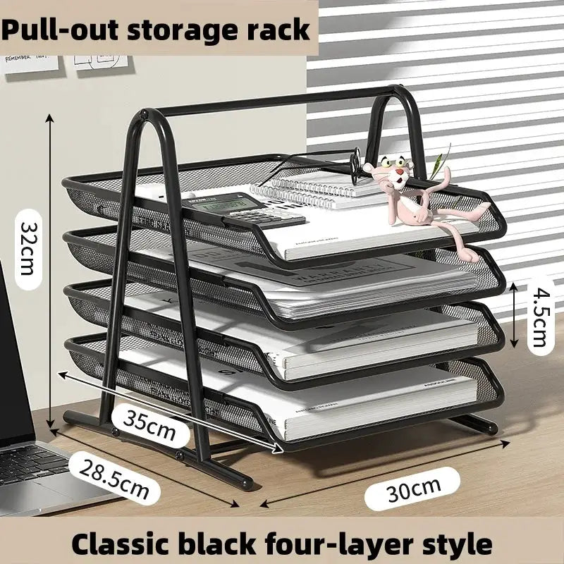 Thickened Multi-layer Metal Iron Mesh File Tray Drawer-type File Holder Office Desk Four-Layer File Frame Multi-layer Document from PriceLows™
