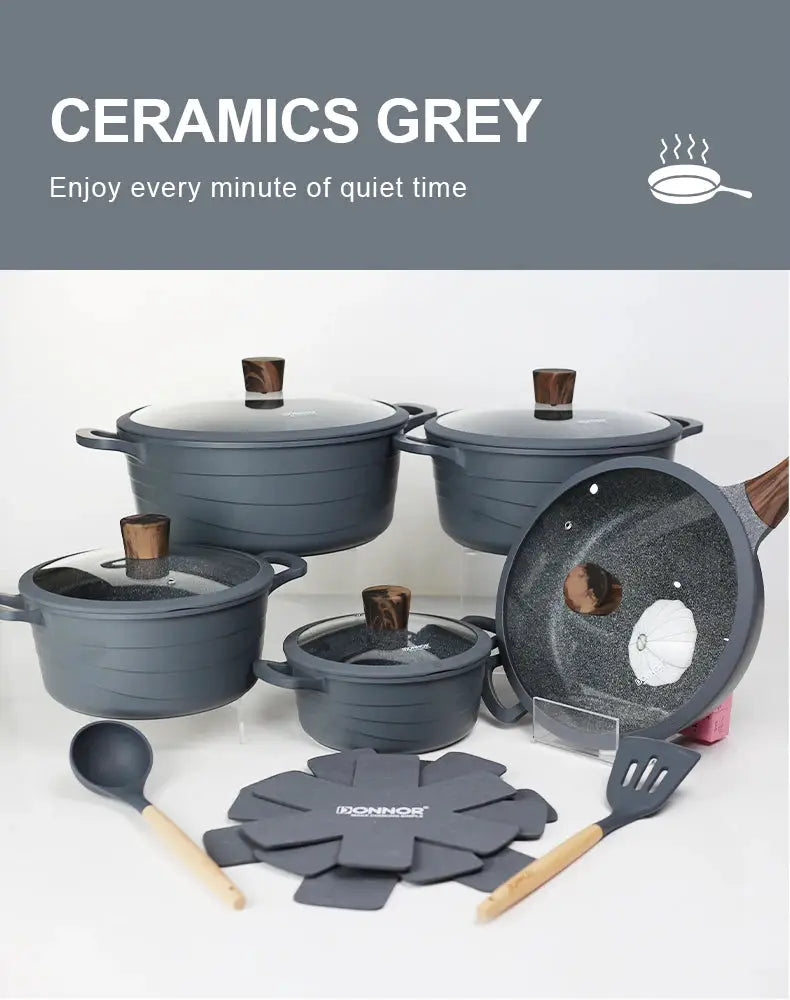 Donnor 15pcs Cookware Set Non-stick Wave Series Casserole Granite Coating Smokeless Kitchenware from PriceLows™