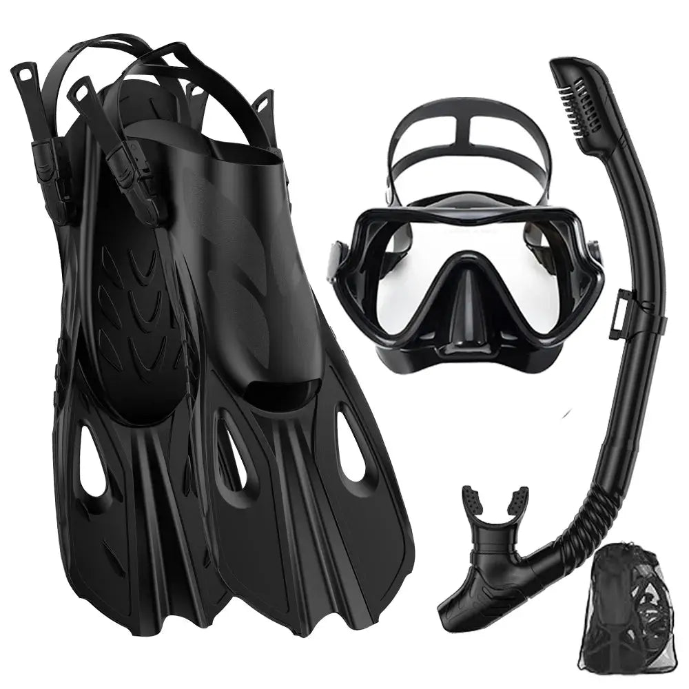 Mask Fin Snorkel Set Snorkel Gear for Adult Panoramic View Snorkel Mask Adjustable Dive Flipper Dry Top Snorkel and Travel Bag from PriceLows™