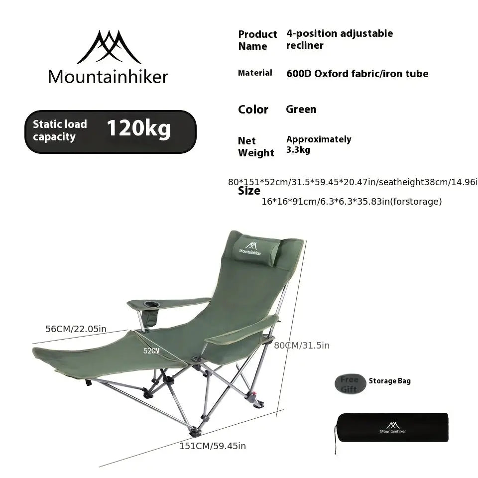 MOUNTAINHIKER 600D Oxford Cloth Folding Chair - Portable Outdoor Camping Chair and Beach Chair, 4 Adjustable Loungers from PriceLows™