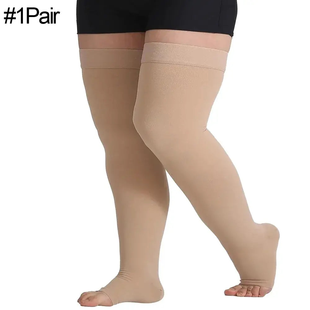 Thigh High Compression Stockings | 20-32 Mmhg | Toeless With Silicone Grip