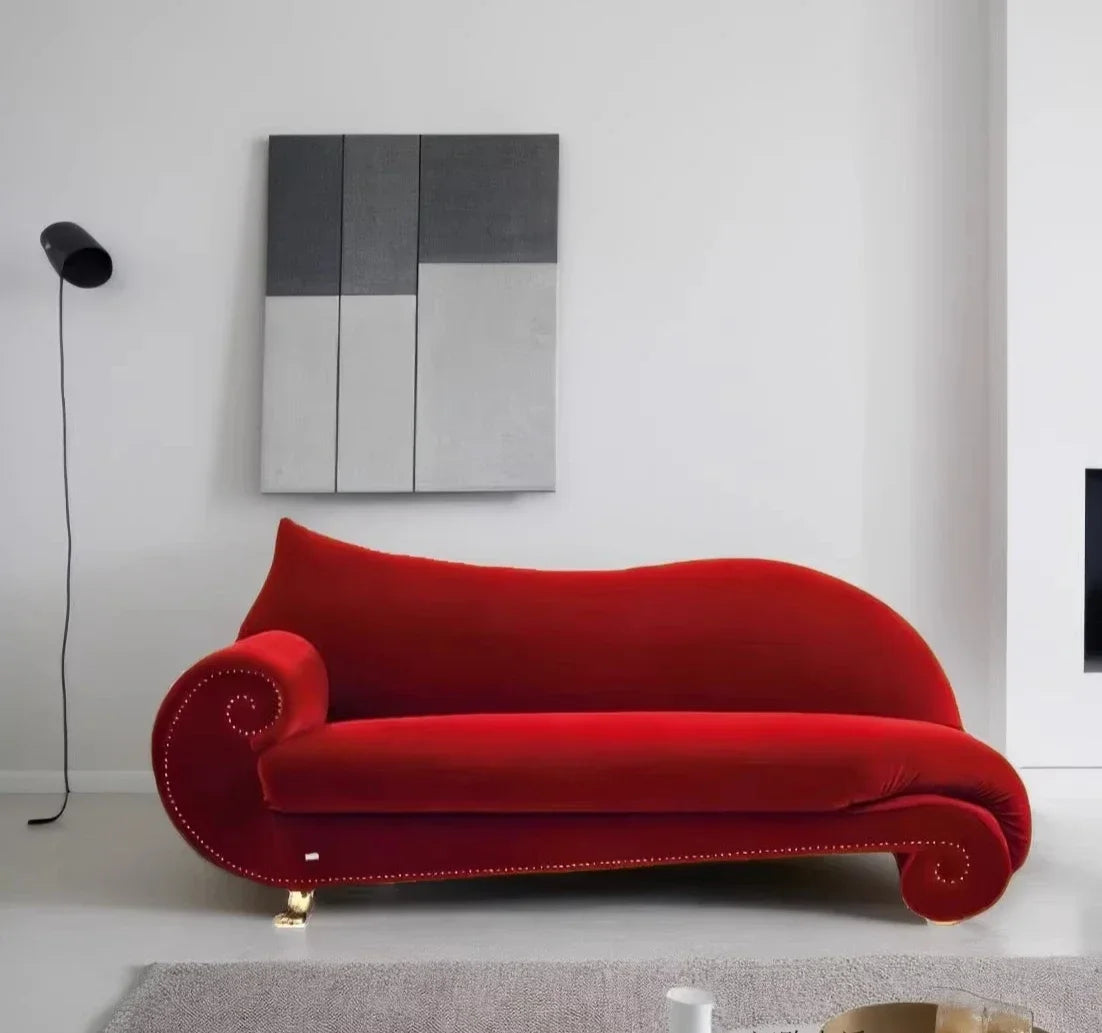 Sofa | Velvet Burgundy | French Curved Medieval Design | 3-Seater, L-Shaped