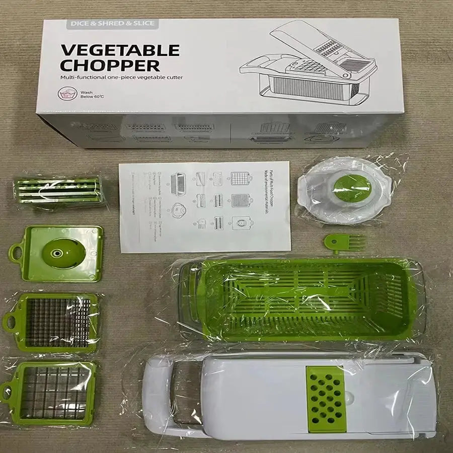 Vegetable Chopper | 15 Piece Set | Stainless Steel Blades | Detachable