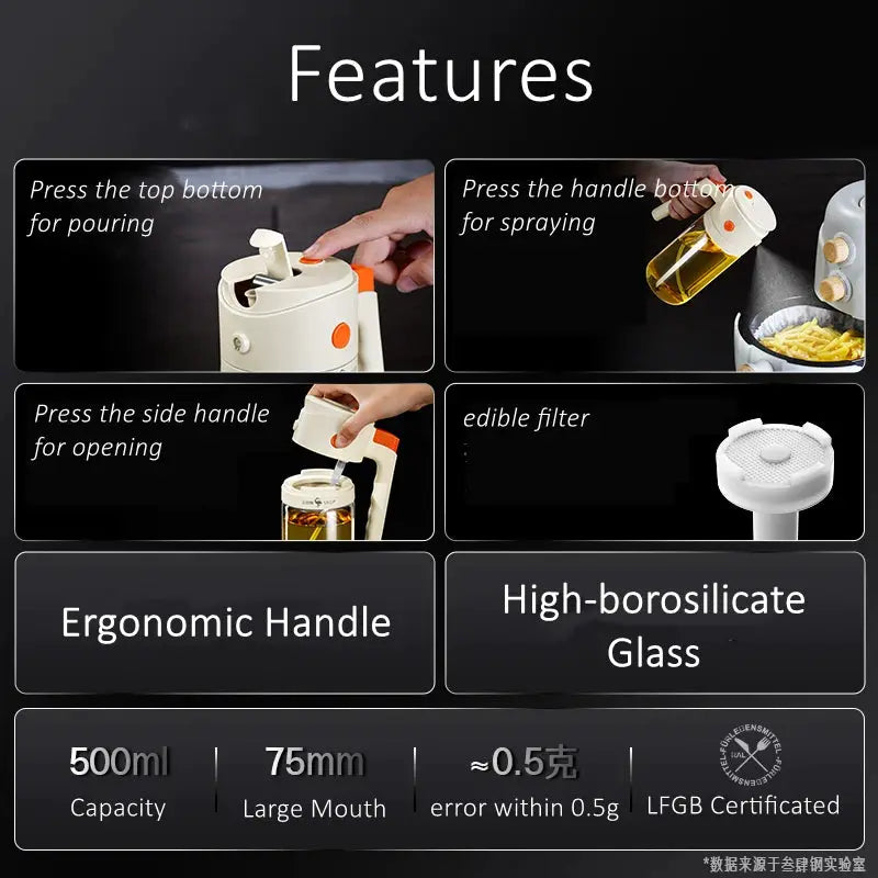 Oil Dispenser | 500ml Capacity | LFGB Certified Borosilicate Glass | Barbecue