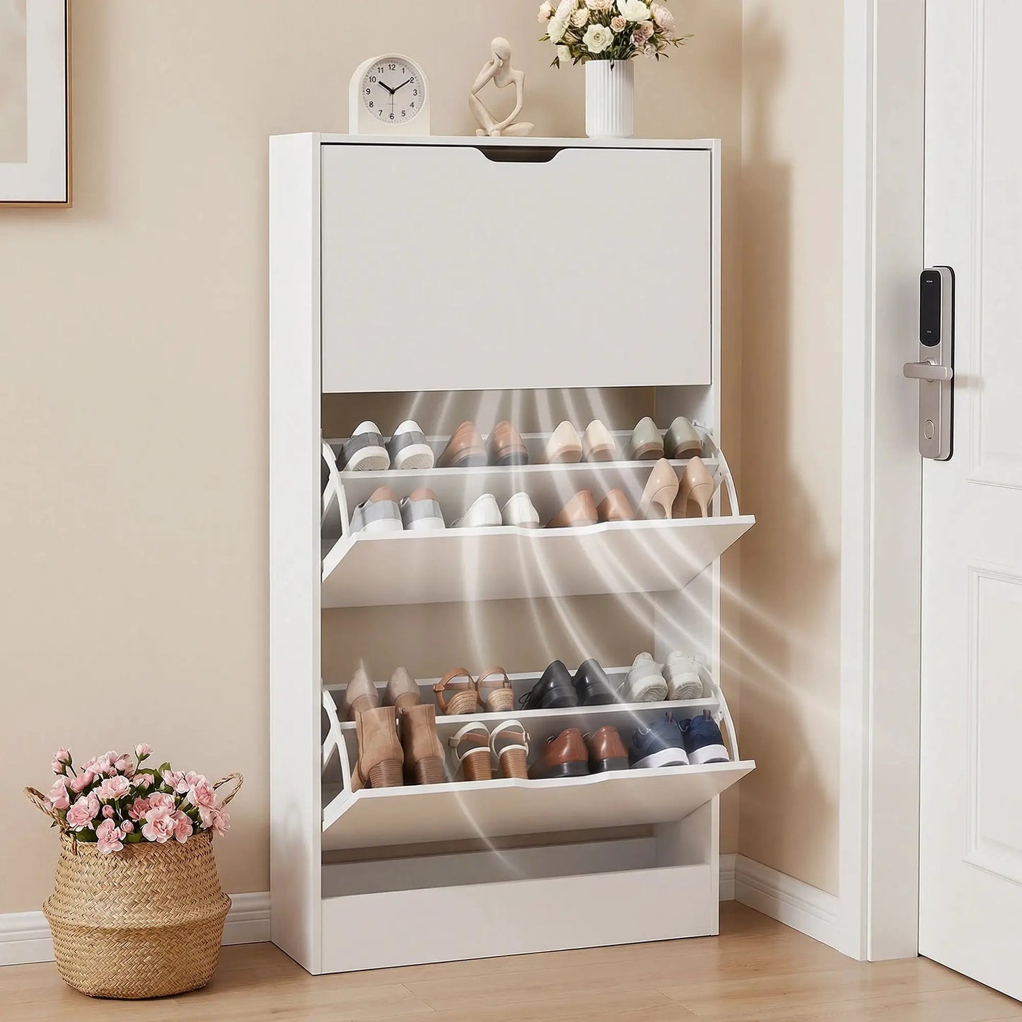 Shoe Cabinet with 3 Flip Drawers, Slim Wooden Shoe Storage Organizer for Entryway, Hallway & Living Room from PriceLows™
