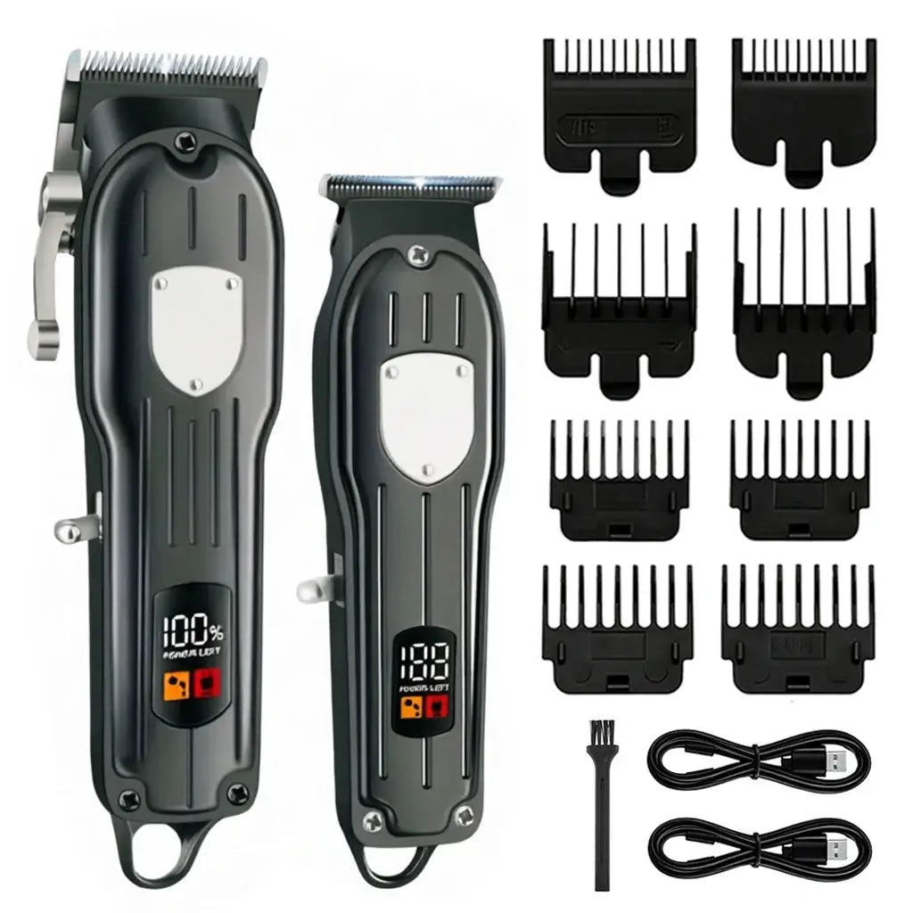 Hair Clipper Set | LCD Display | Cordless USB Rechargeable | 8 Guide Combs
