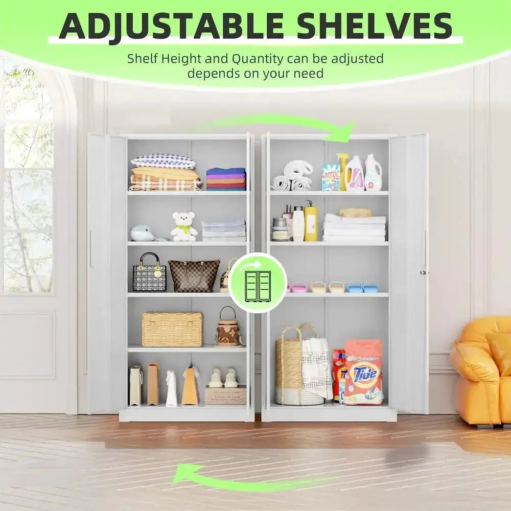 72 Inch Lockable Metal Storage Cabinet with Adjustable Shelves for Home, Office, Garage, and Pantry - White Narrow Size from PriceLows™