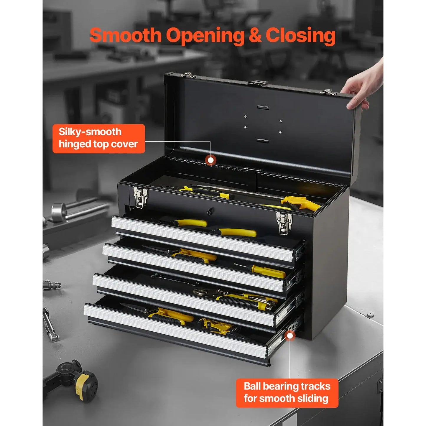 SucceBuy 20.5in Metal Tool Box Portable 4-Drawers Tool Chest with Drawers Locking Multi-Function Tool Organizer for Workshop from PriceLows™