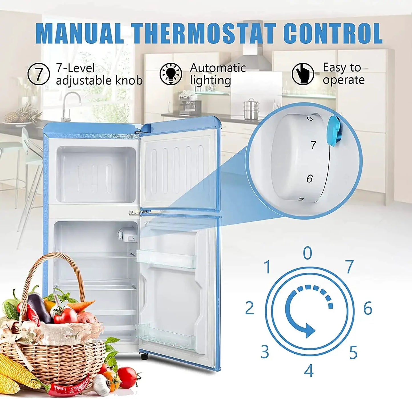3.2 Cu.ft Double Door Compact Refrigerator, Mini Fridge with Freezer, Retro Design Small Drink Chiller for Home, Office from PriceLows™