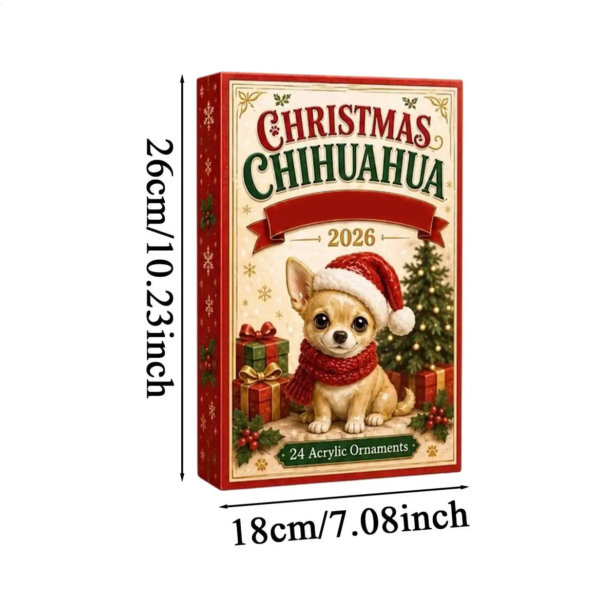 Chihuahua Advent Calendars | 24 Day Countdown | Flat Acrylic | Ornament Set