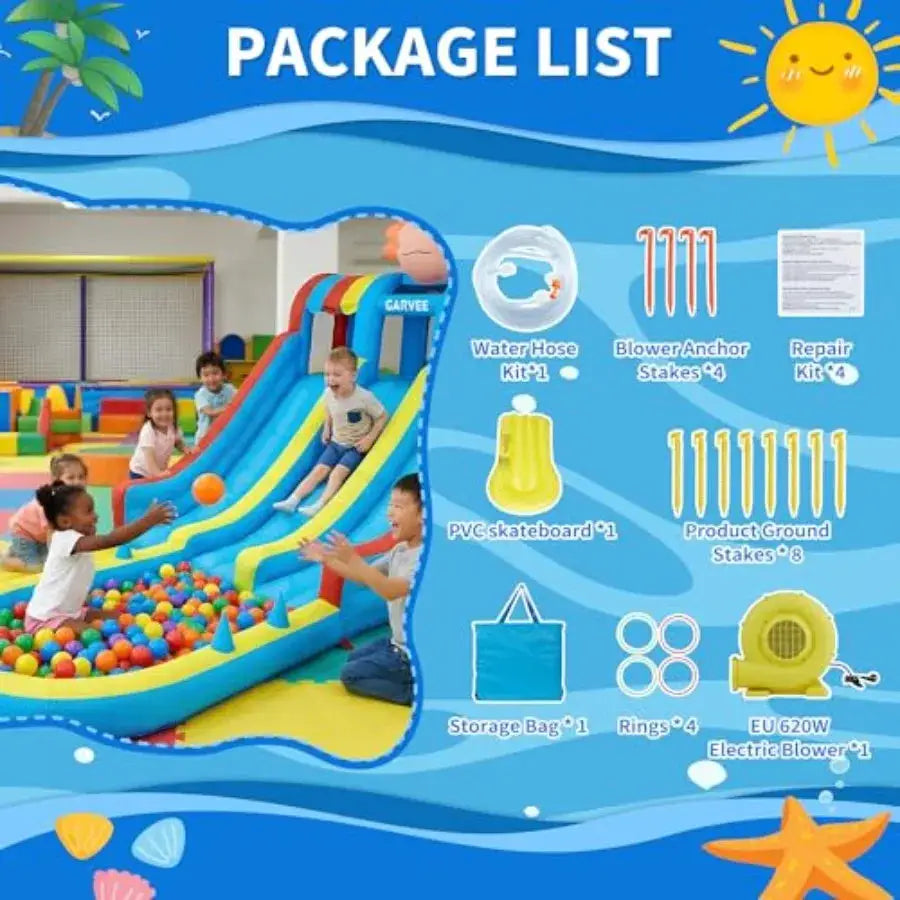 Inflatable Water Park Bounce House for Dual Slides Long Slip Mat Splash Pool Durable Oxford Powerful Blower Hexagonal Dragon Th from PriceLows™