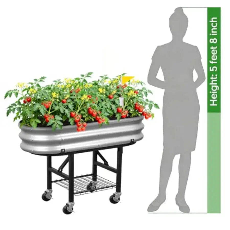 Raised Garden Bed with Legs and Heavy Duty Wheels Self-Watering Planter Box Easy-Install Foldable Stand Galvanized Metal Elevat from PriceLows™