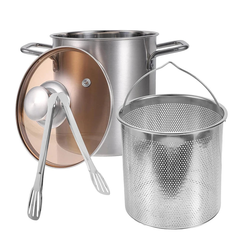 Deep Fryer Pot | Stainless Steel | 3L Capacity | With Lid And Tong