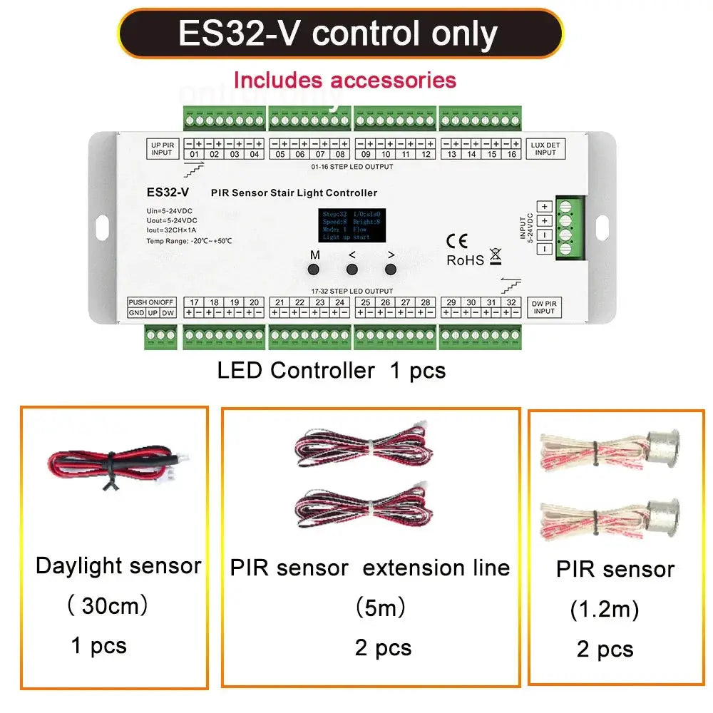 ES32-V 6 Run Modes 32CH Output Infrared Control SKYDANCE PIR Sensor Stair Light Controller KIT For Single Color COB LED Strip from PriceLows™