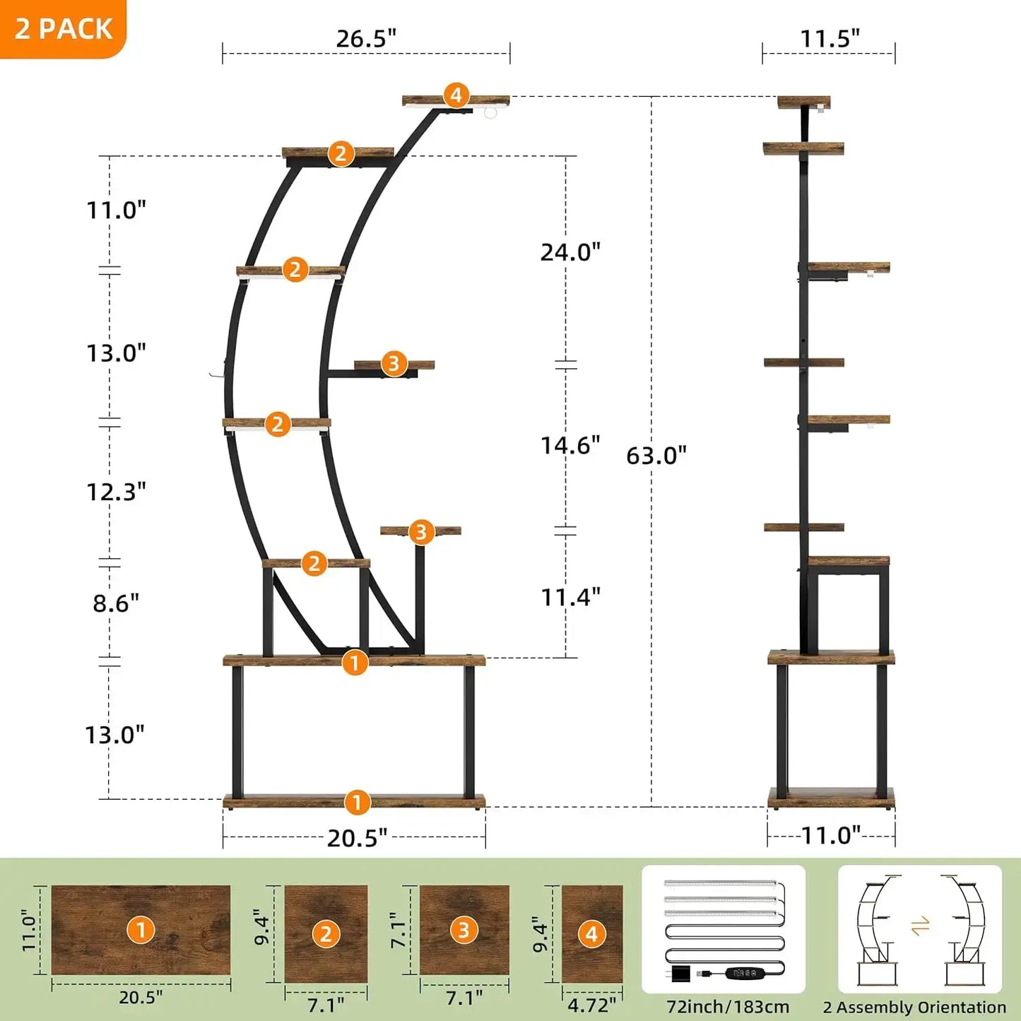 9 Tier Tall Plant Stand with Grow Lights, 64 Inch Metal Shelf for Indoor Plants, Curved Display Rack for Living Room Patio from PriceLows™