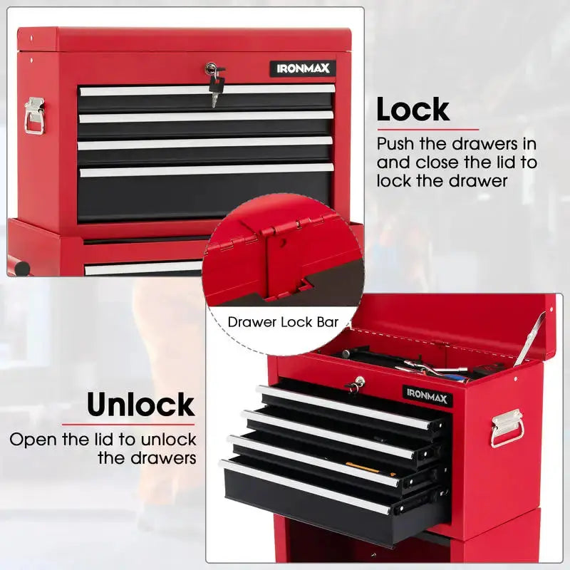 6-Drawer Tool Chest with Heightening Cabinet-Black & Red from PriceLows™