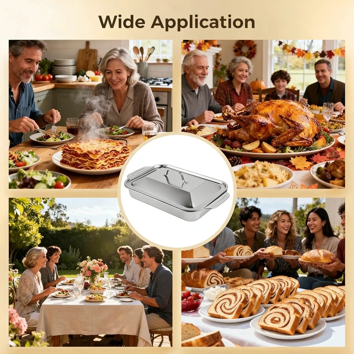 Stainless Steel Baking Pan | With Lid And Handles | Deep Roaster | Family Meals