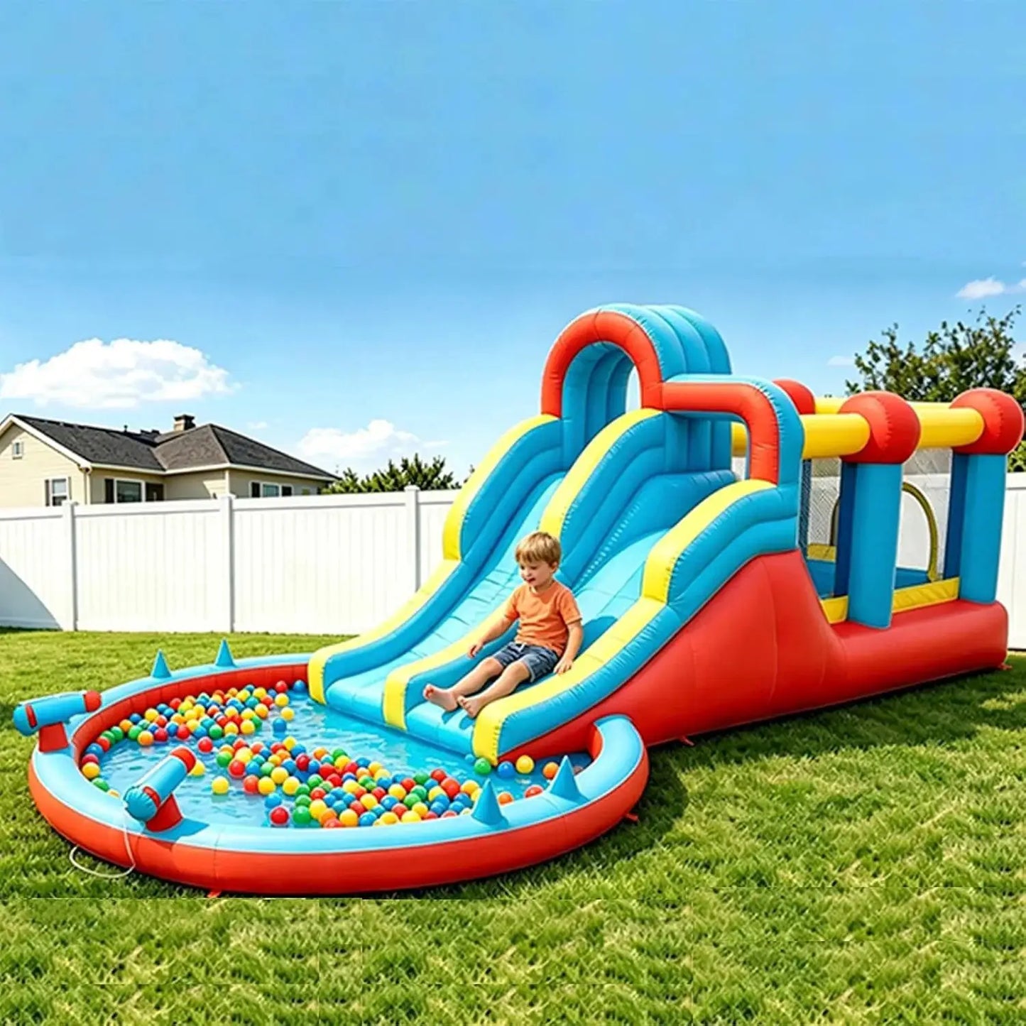 8-in-1 Inflatable Water Slide Park - 23 ft Kids Water Bounce House with Dual Racing Slides, Climbing Wall, Trampoline, Splash Pool, Large Outdoor Backyard Fun for Kids Ages 3-12 from PriceLows™