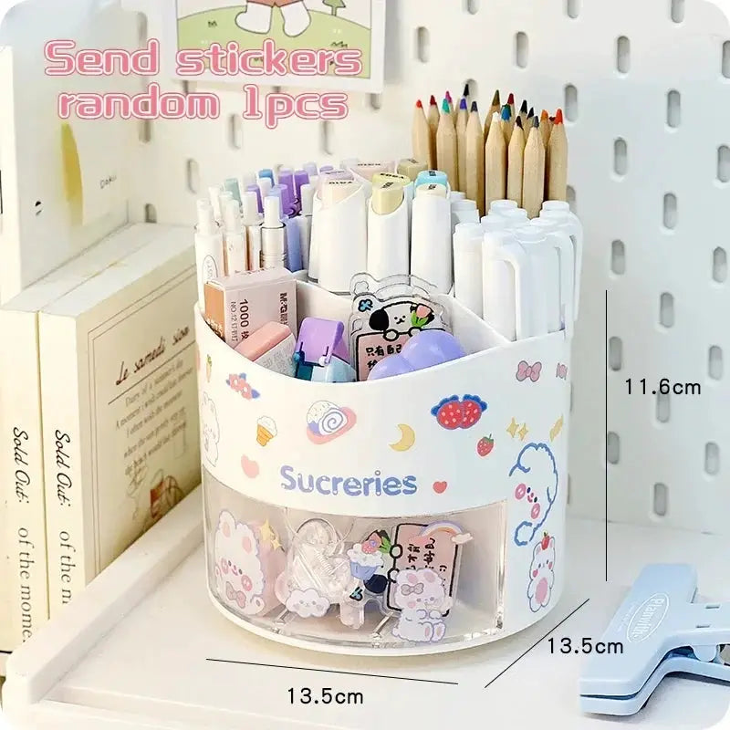 Cute Rotating Pen Holder Desktop Drawer Stationery Box Case School Office Desk Kawaii Stationery Storage Box Organizer Stickers from PriceLows™