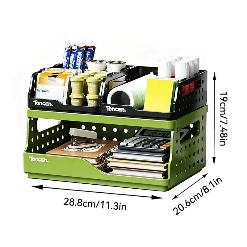 Stylish & Sturdy 3-Tier Desk Organizer with 2 Large + 2 Small Compartments – Stackable Office Storage Box from PriceLows™