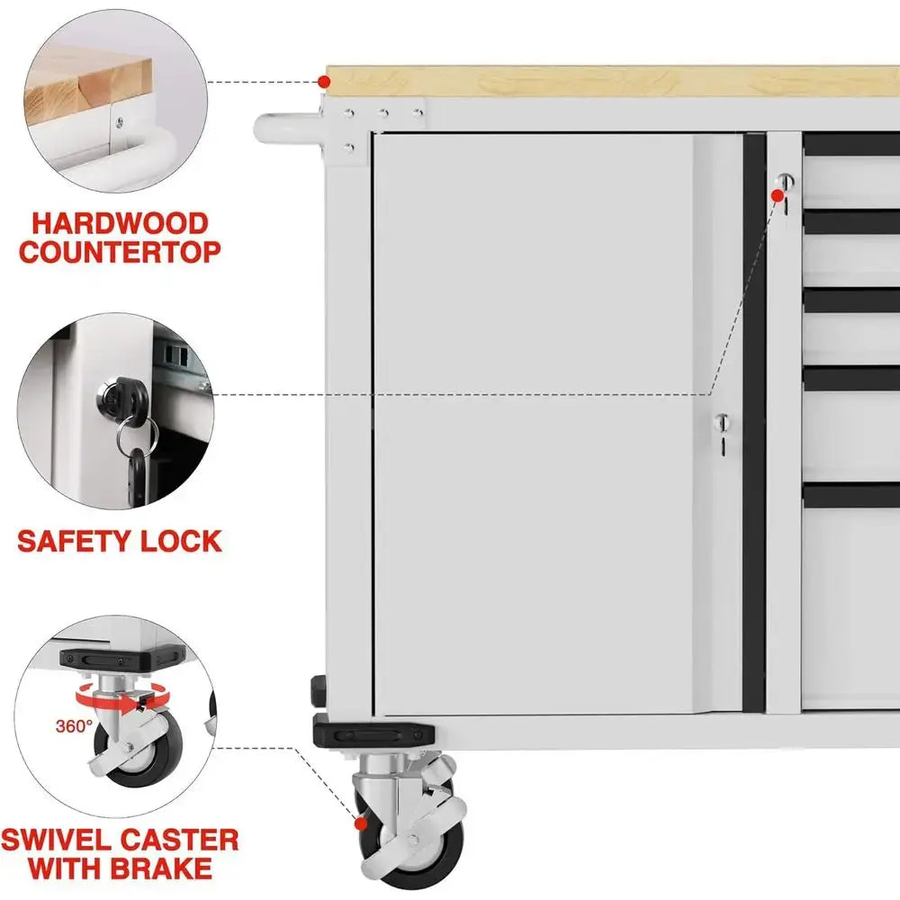 52 Heavy-Duty 5-Drawer & 1-Door Rolling Tool Chest, Lockable, 1000 lbs Capacity, with Power Strip for Home & Garage from PriceLows™