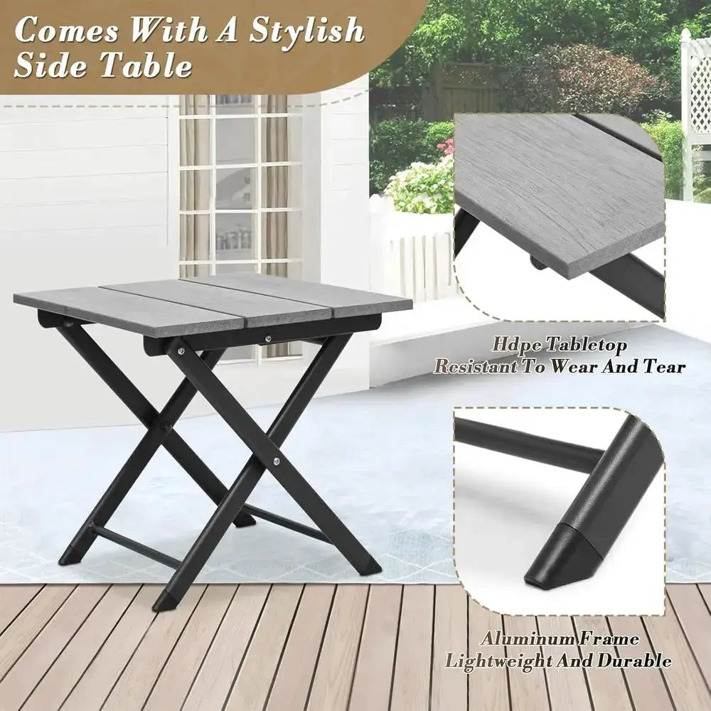5-Level Adjustable Pool Lounge Chair with Side Table, Grey, Outdoor Sun Lounger for Patio and Poolside Comfort from PriceLows™