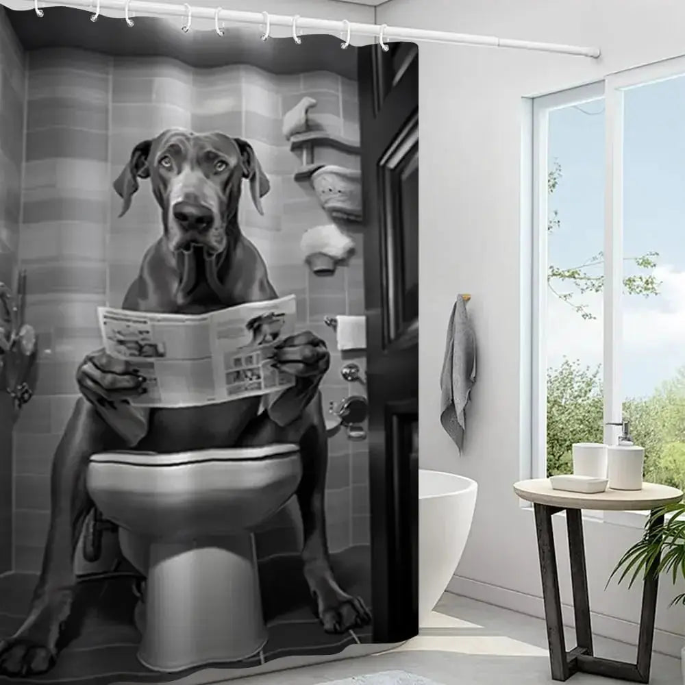 Funny Boxer Dog Bath Shower Curtain,Cute Dogs Reading Newspaper on Toliet Bathroom Curtain Washable Cloth Kids Shower Curtain from PriceLows™