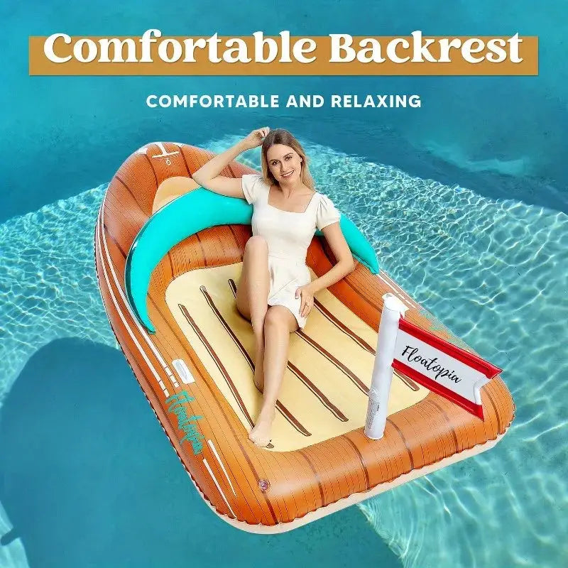 Giant Boat Pool Float | With Cooler | 8 Ft Long | Two Person Capacity