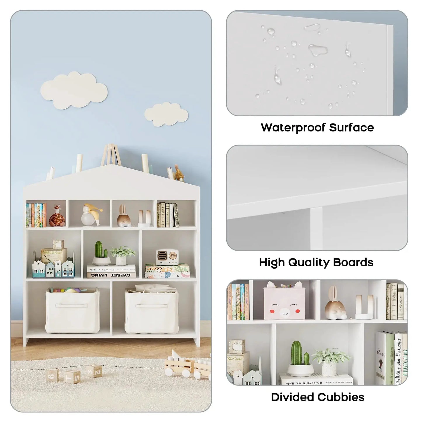 9-Cubby Toy Storage Organizer White Bookcase Toddlers Playhouse Cabinet Shelf for Boys Girls Wooden Storage Toy Shelf for Playro from PriceLows™