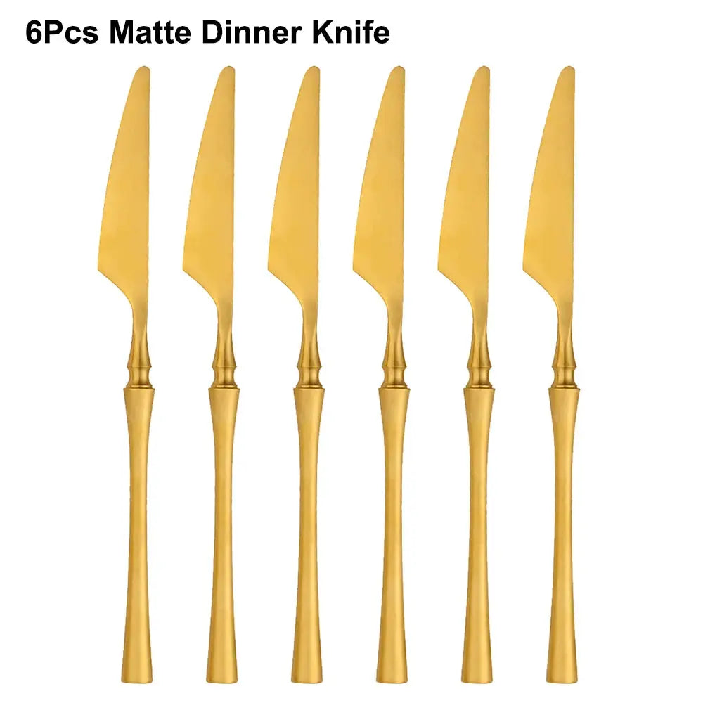 6/16/24Pcs Gold Tableware Stainless Steel 304 Cutlery Matte Dinner Set Western Knife Fork Spoon Mirror Elegant Flatware from PriceLows™
