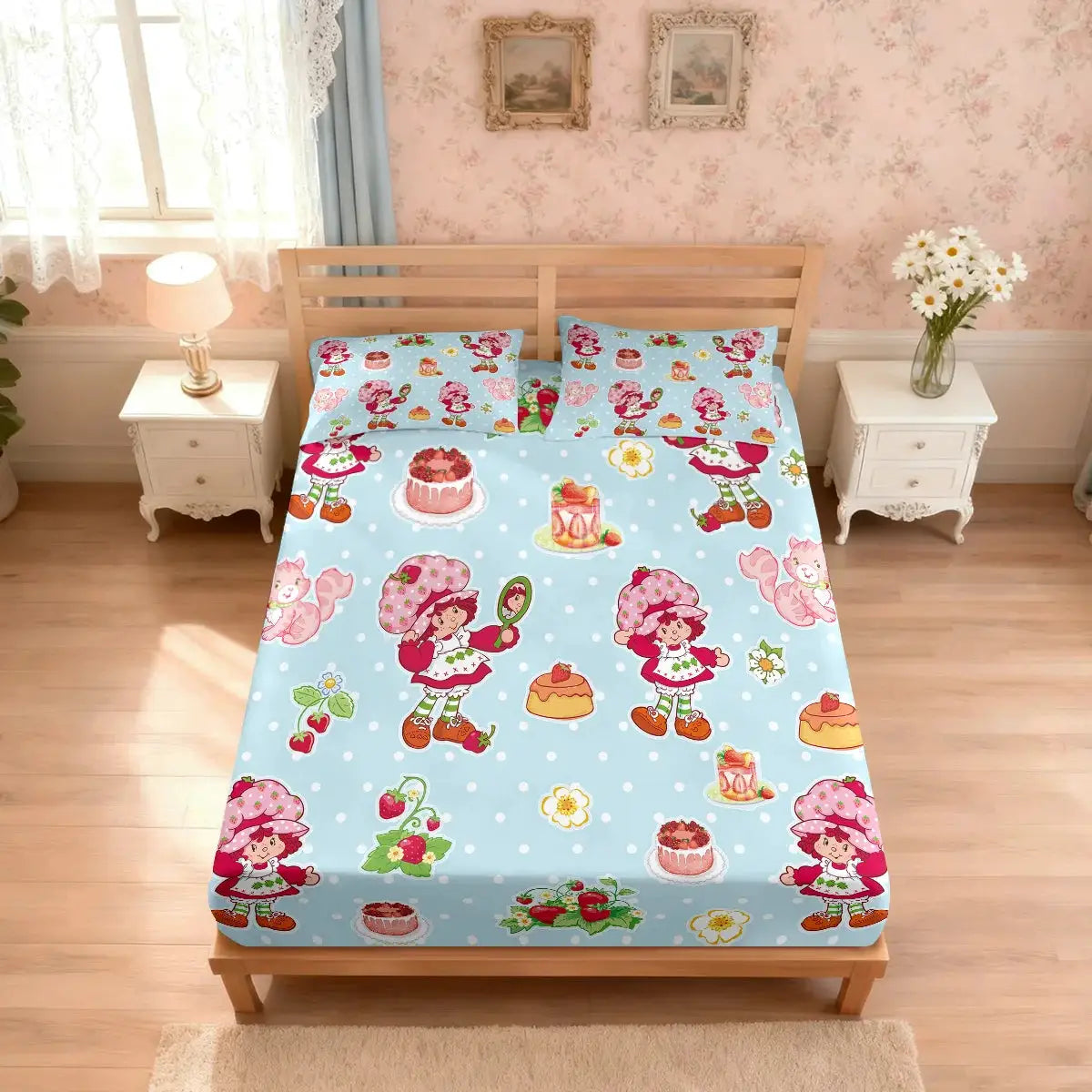 3pcs Pink Strawberry Girl Coreless Bed Sheet Set, Multi Size Bed Cover, Bedroom Bedding Decoration, Machine Washable from PriceLows™