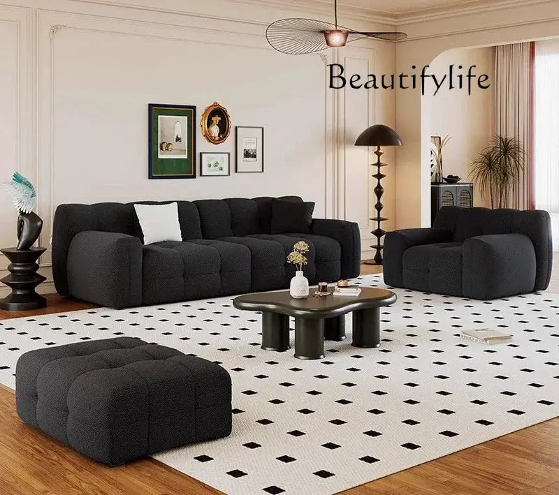 Nordic retro minimalist black marshmallow sofa European simple retro lamb wool sofa combination from PriceLows™