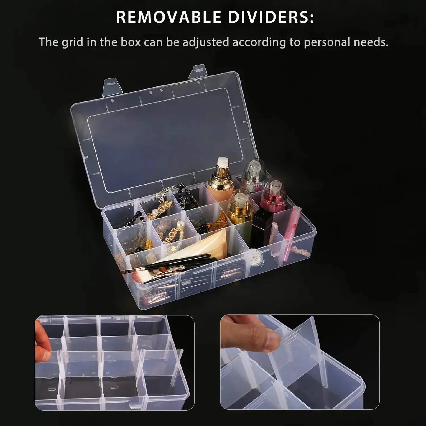 15 Grids Clear Plastic Organizer Box with Adjustable Dividers, Craft Storage Containers for Jewelry, Beads, Screws, Tackle Box from PriceLows™